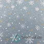 Preview: Baumwolljersey Schneeflocken mit Glitzer / Anthrazit
