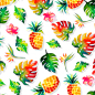 Preview: Baumwolljersey Ananas Früchte/ Weiß