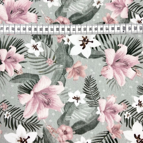 French Terry Sommersweat Rosa Blumen / Grau