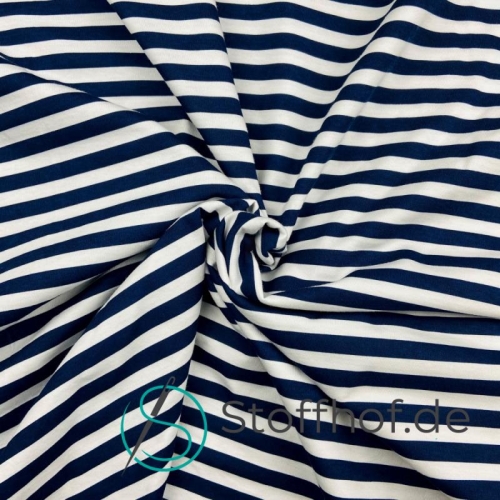Baumwolljersey Streifen Weiß-Navy 10mm