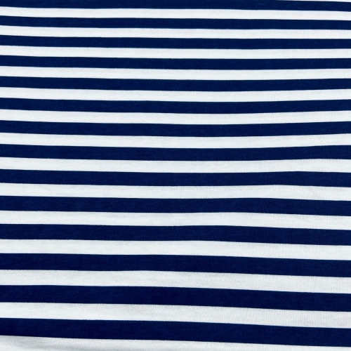 Baumwolljersey Streifen Weiß-Navy 10mm
