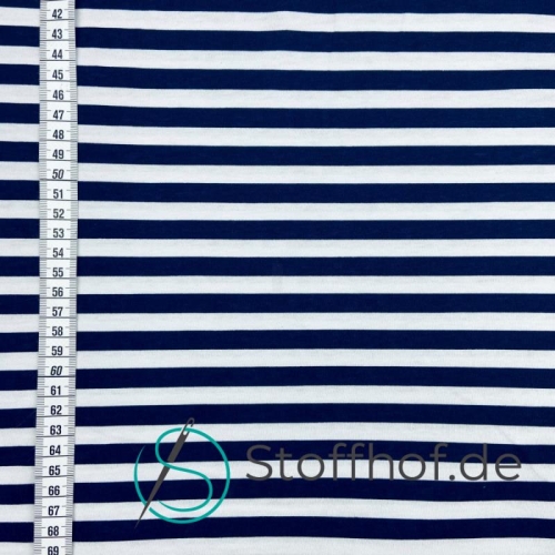 Baumwolljersey Streifen Weiß-Navy 10mm