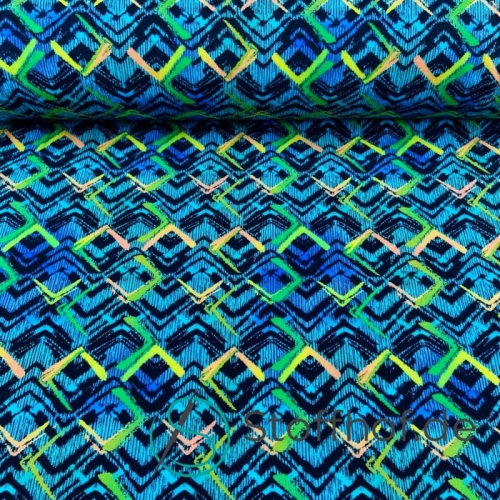 Premium Baumwolle Digitaldruck Zickzack Blau-Grün