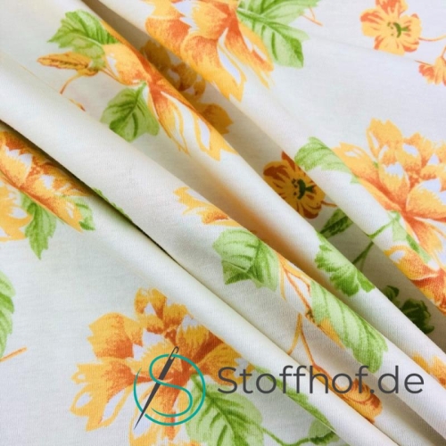 Baumwolljersey Vintage Blumen / Ecrü