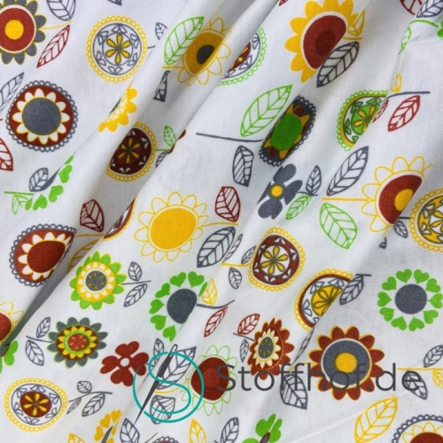 Baumwolljersey Boho Blumen / Weiß
