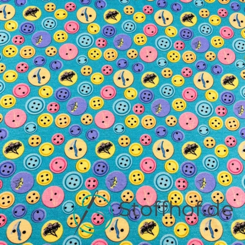 Baumwolljersey Bunte Knöpfe / Mint
