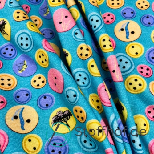 Baumwolljersey Bunte Knöpfe / Mint