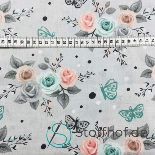 Baumwolle Pastell Rosen / Grau