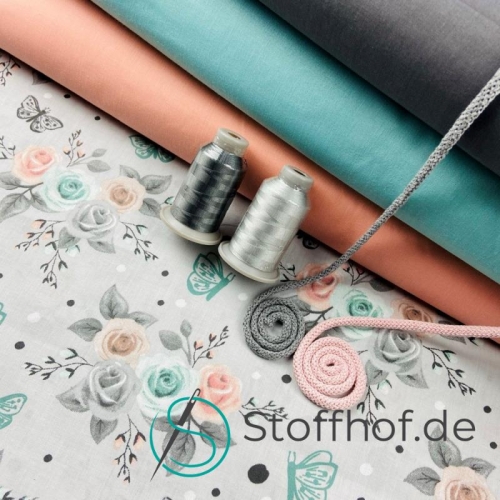 Baumwolle Pastell Rosen / Grau