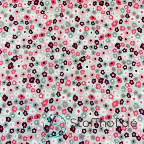 Baumwolljersey Blümchen Rosa Grau