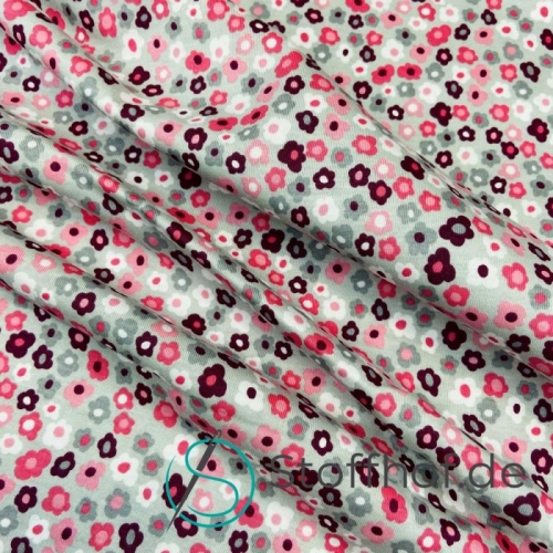 Baumwolljersey Blümchen Rosa Grau