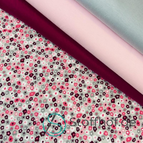 Baumwolljersey Blümchen Rosa Grau