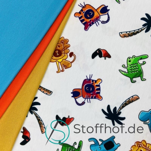 Reststück 5m - Baumwolljersey Bunte Wildtiere