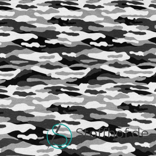 French Terry Sommersweat Tarnmuster Grau Schwarz