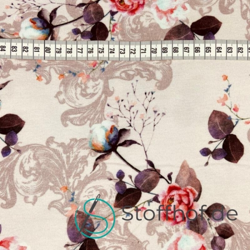 French Terry Sommersweat Boho Blumen / Rosa-Beige