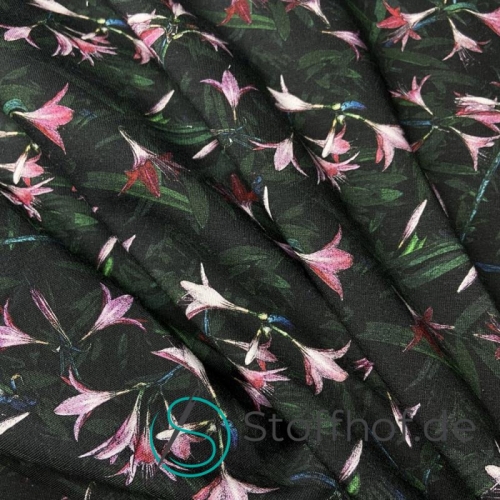 French Terry Sommersweat Glockenblumen / Schwarz