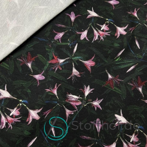 French Terry Sommersweat Glockenblumen / Schwarz