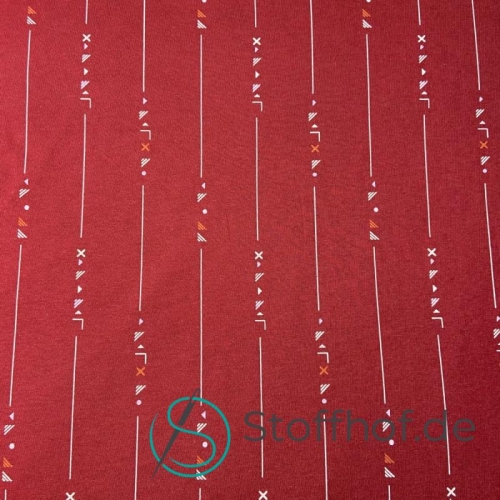 Baumwolljersey Ethno Striche / Rot