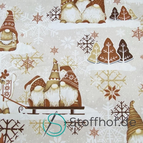 Baumwolle Weihnachtsgnome Beige Braun Weihnachten