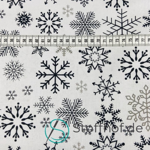Baumwolle Schneeflocken Anthrazit Grau Weihnachten