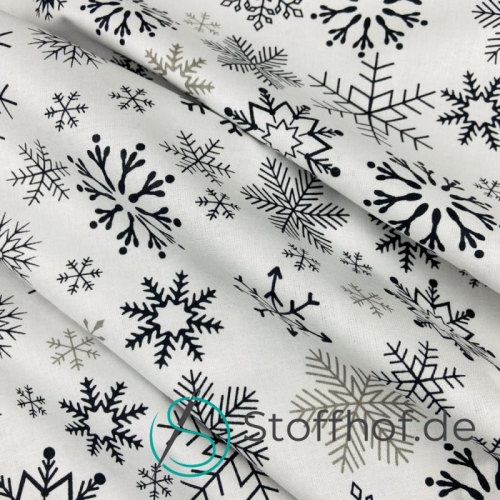 Baumwolle Schneeflocken Anthrazit Grau Weihnachten
