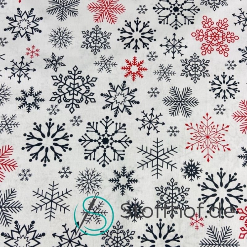 Baumwolle Schneeflocken Anthrazit Rot Weihnachten