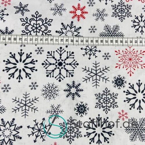 Baumwolle Schneeflocken Anthrazit Rot Weihnachten