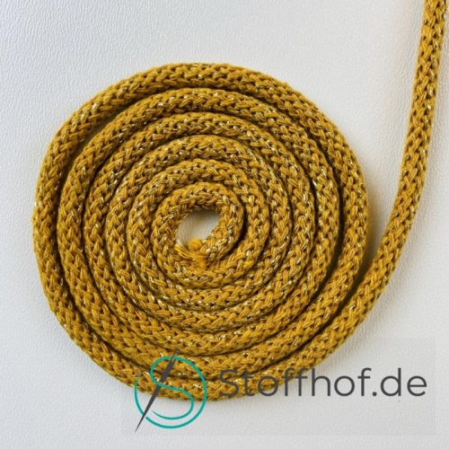 Baumwollkordel 5mm Senffarbe mit goldfarbenem Glitzerfaden