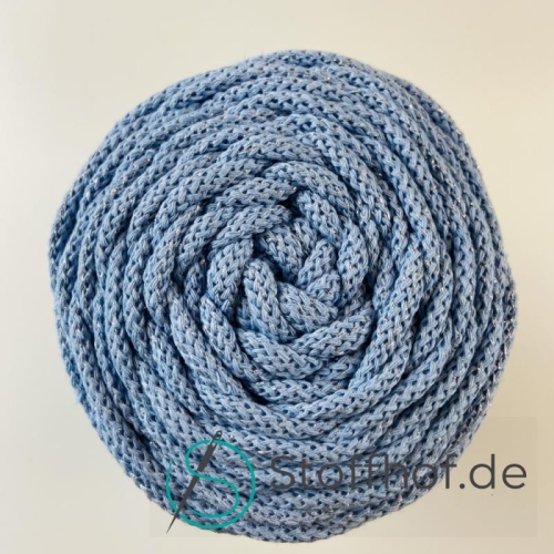 Baumwollkordel 5mm Blau mit silberfarbenem Glitzerfaden