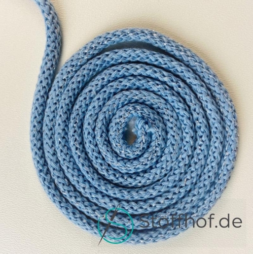 Baumwollkordel 5mm Blau mit silberfarbenem Glitzerfaden