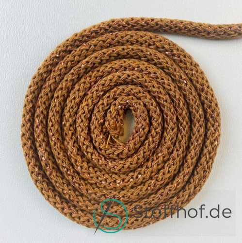 Baumwollkordel 5mm Kupferbraun mit goldfarbenem Glitzerfaden