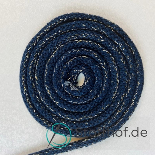 Baumwollkordel 5mm Navy mit goldfarbenem Glitzerfaden