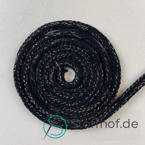 Baumwollkordel 5mm Schwarz mit goldfarbenem Glitzerfaden