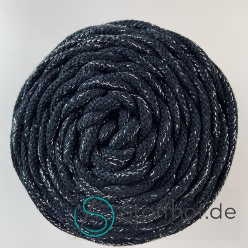 Baumwollkordel 5mm Schwarz mit silberfarbenem Glitzerfaden