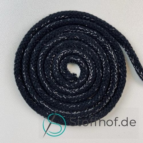 Baumwollkordel 5mm Schwarz mit silberfarbenem Glitzerfaden