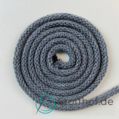 Baumwollkordel 5mm Platingrau mit silberfarbenem Glitzerfaden