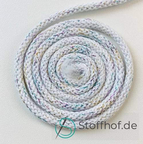 Baumwollkordel 5mm Weiß mit Holo-Glitzerfaden