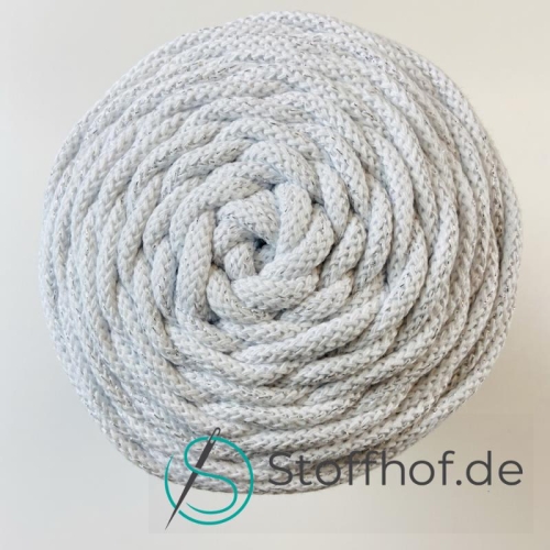 Baumwollkordel 5mm Weiß mit silberfarbenem Glitzerfaden