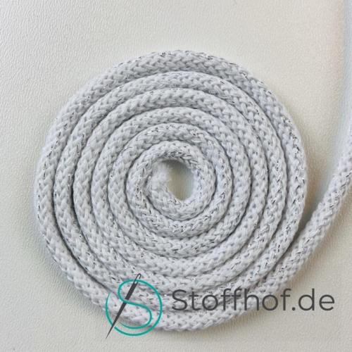 Baumwollkordel 5mm Weiß mit silberfarbenem Glitzerfaden