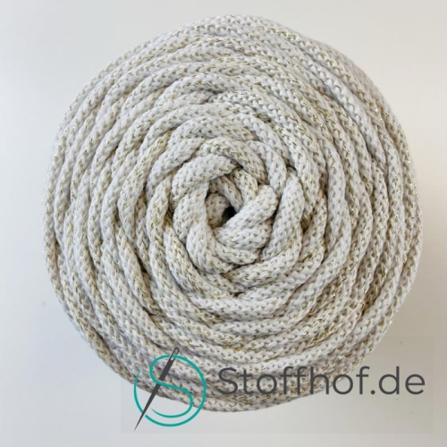 Baumwollkordel 5mm Weiß mit goldfarbenem Glitzerfaden