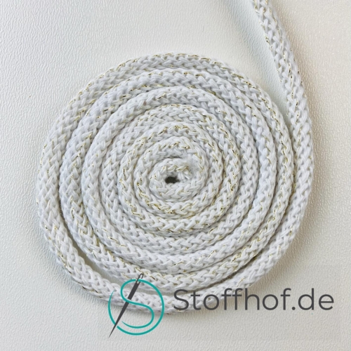 Baumwollkordel 5mm Weiß mit goldfarbenem Glitzerfaden