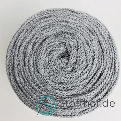 Baumwollkordel Flach 10mm Grau mit silberfarbenem Glitzerfaden