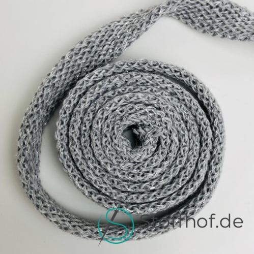 Baumwollkordel Flach 10mm Grau mit silberfarbenem Glitzerfaden