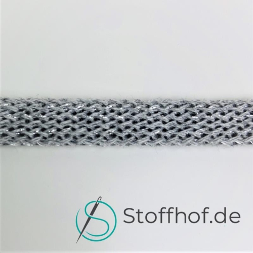 Baumwollkordel Flach 10mm Grau mit silberfarbenem Glitzerfaden