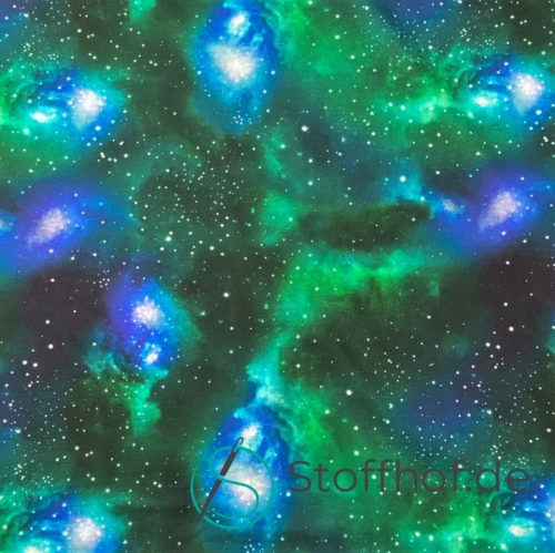 Baumwolljersey Weltall Galaxy Türkis Grün
