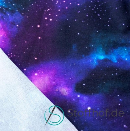 French Terry Sommersweat Weltall Galaxy Blau Lila 160cm