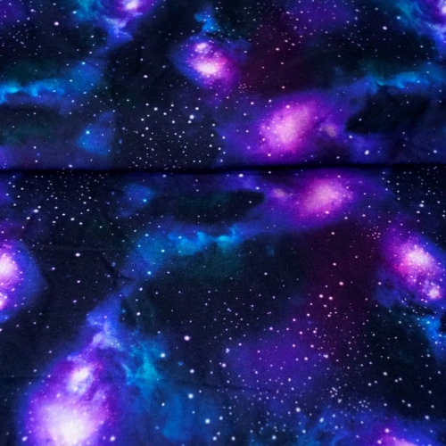 French Terry Sommersweat Weltall Galaxy Blau Lila 160cm