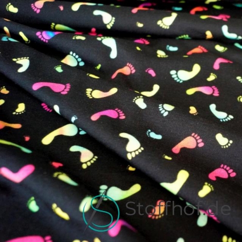 Baumwolljersey Bunte Füße / Schwarz