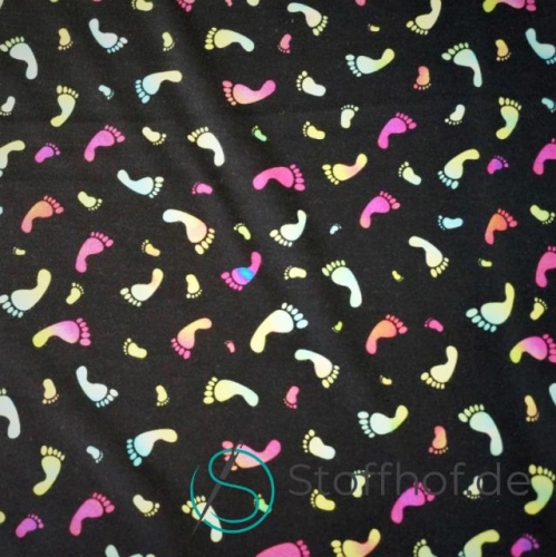 Baumwolljersey Bunte Füße / Schwarz