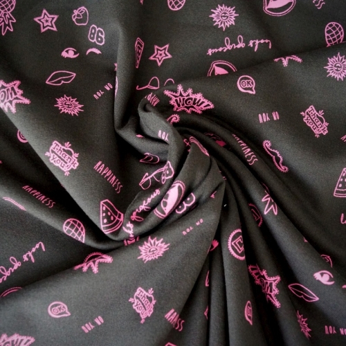 Sommersweat Pop Art Symbole Pink / Schwarz
